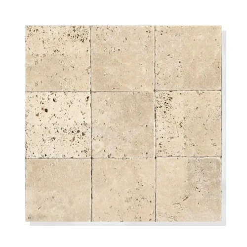 Kwadratowe płytki trawertynowe Ivory Classic Mix 10x10 cm w odcieniu jasnego beżu