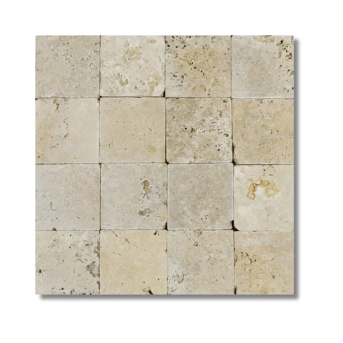 Kwadratowe płytki trawertynowe Ivory Classic Mix 10x10 cm w odcieniu jasnego beżu