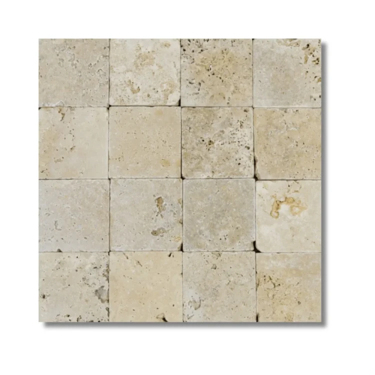 Kwadratowe płytki trawertynowe Ivory Classic Mix 10x10 cm w odcieniu jasnego beżu